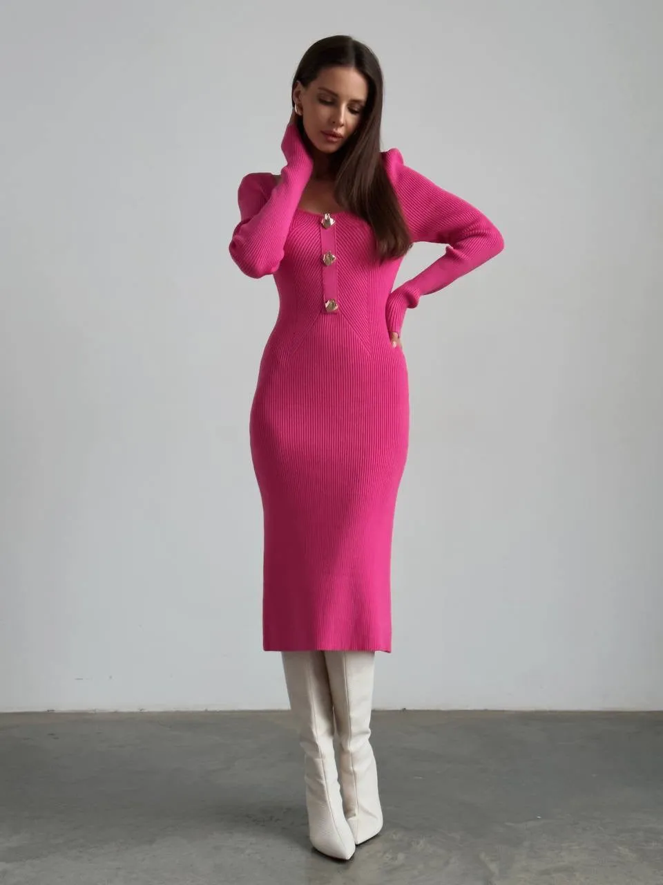 Striking Fuchsia Ribbed Midi Dress