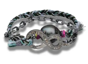 Tahitian Pearl and Diamond Wrap Bracelet on Handwoven Braid