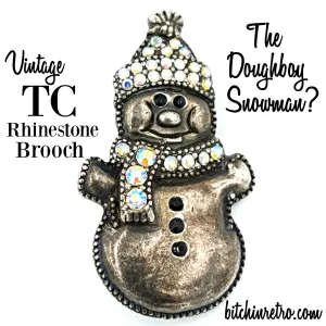 TC Vintage Rhinestone Snowman Brooch - Retro Holiday Pin