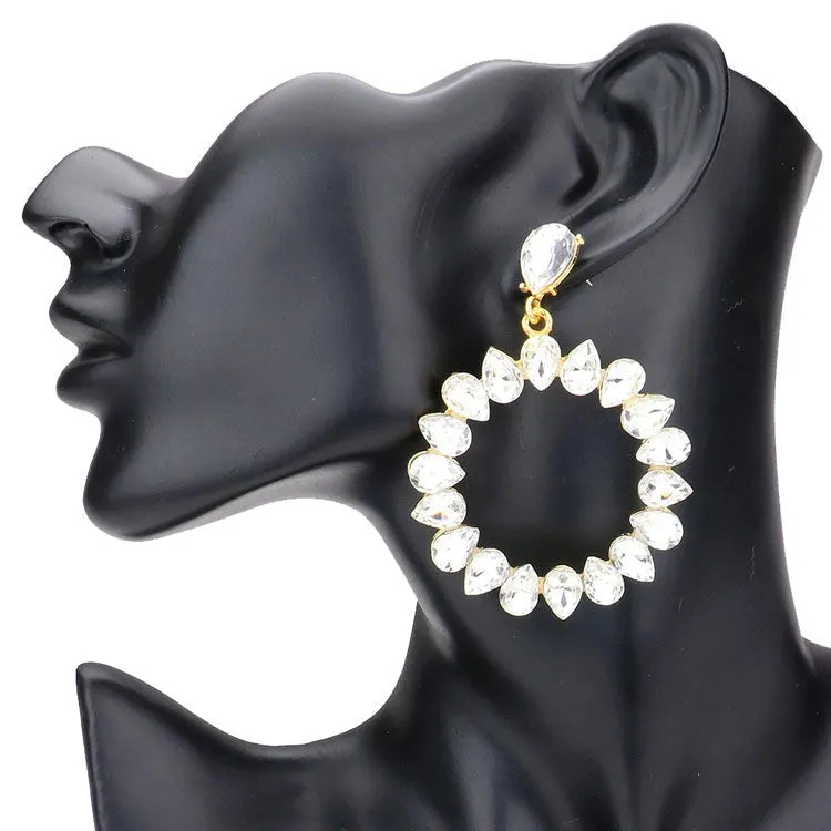 Teardrop Stone Cluster Open Circle Earrings: G