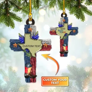 Texas, Cross, God Bless Texas, Custom Shaped Ornament 02