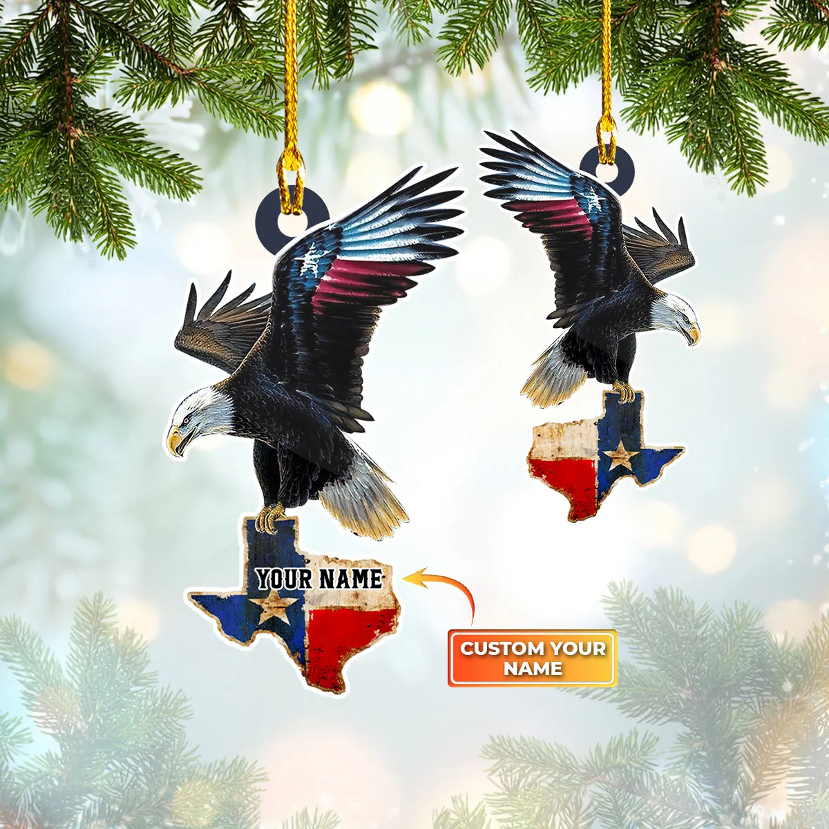 Texas, Eagle, Custom Shaped Ornament 01
