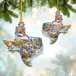Texas - Shaped Ornament K15 - God Bless Texas