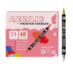 The Art Journey 24-Pack 48 Color Dual-Tip Acrylic Paint Marker Set - 2 Colors Per Pen ART009