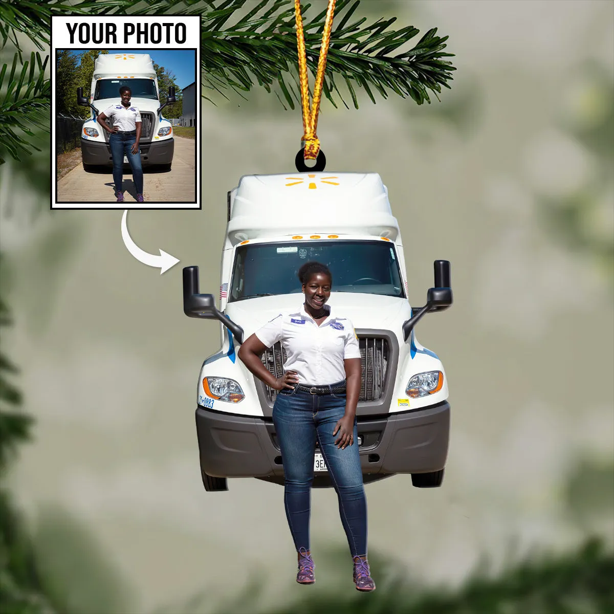 Trucker Shaped Custom Photo Ornament