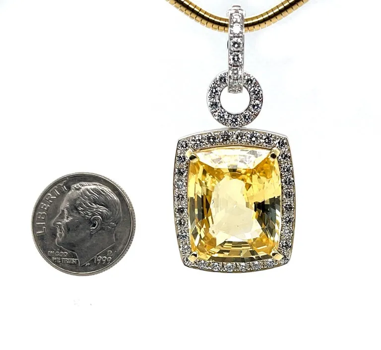 Unheated 24.75 Carat Yellow Sapphire and Diamond Pendant Enhancer, GIA Certified