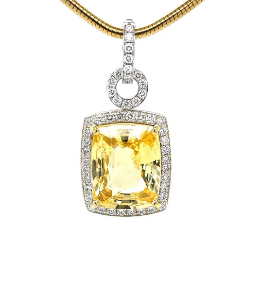 Unheated 24.75 Carat Yellow Sapphire and Diamond Pendant Enhancer, GIA Certified