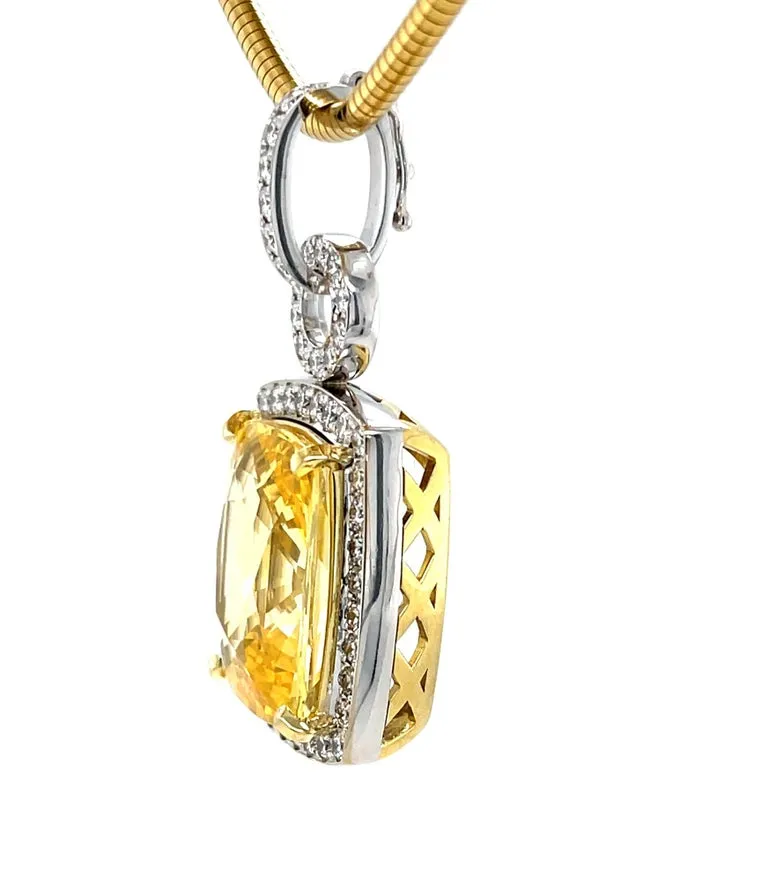 Unheated 24.75 Carat Yellow Sapphire and Diamond Pendant Enhancer, GIA Certified