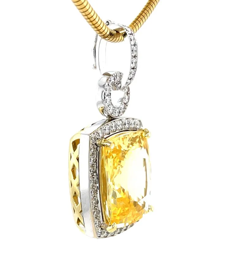 Unheated 24.75 Carat Yellow Sapphire and Diamond Pendant Enhancer, GIA Certified
