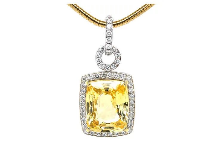 Unheated 24.75 Carat Yellow Sapphire and Diamond Pendant Enhancer, GIA Certified