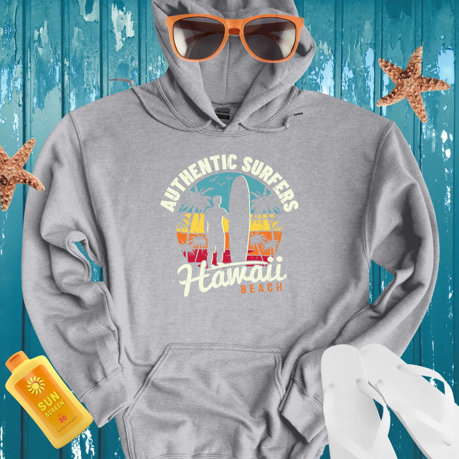 Vibrant Authentic Surfers Hoodie Hawaii Beach Vibes