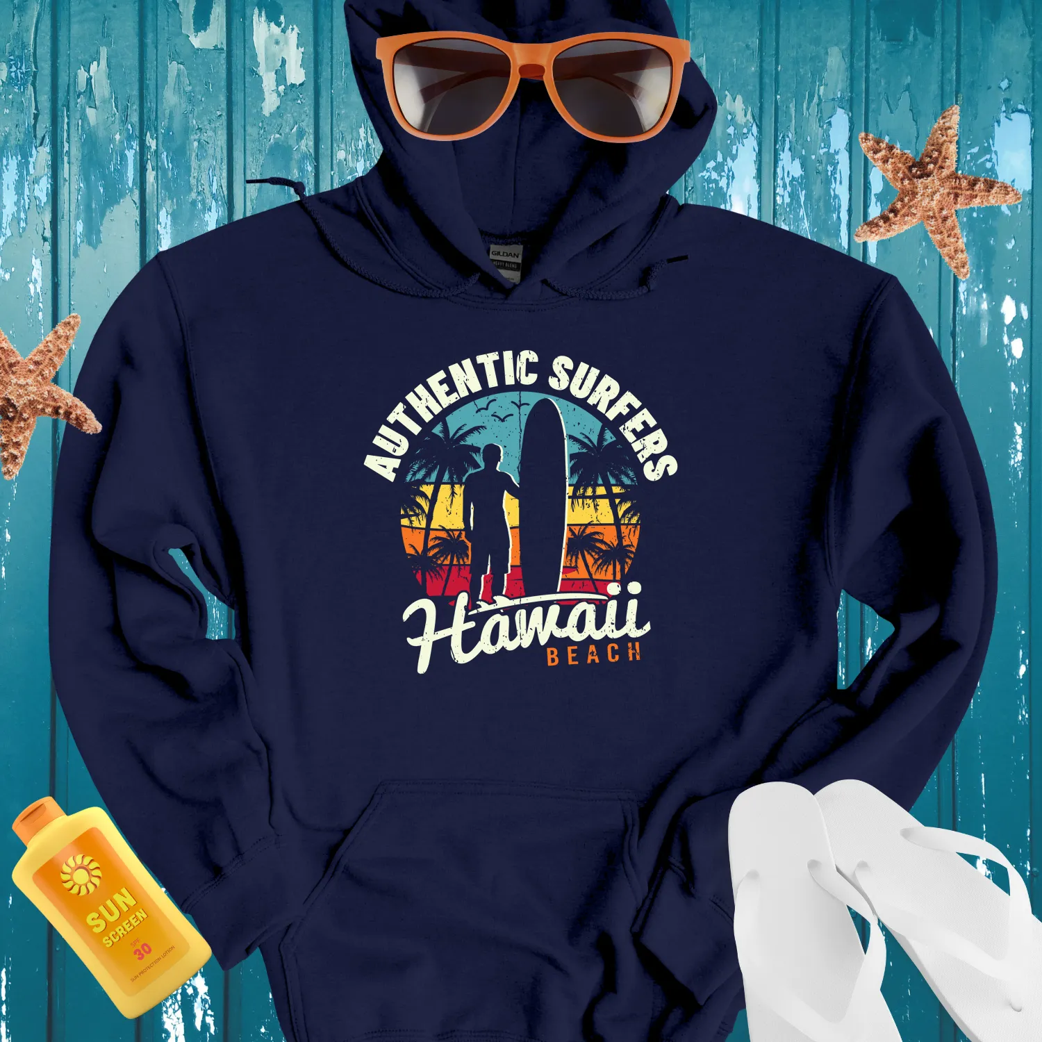Vibrant Authentic Surfers Hoodie Hawaii Beach Vibes
