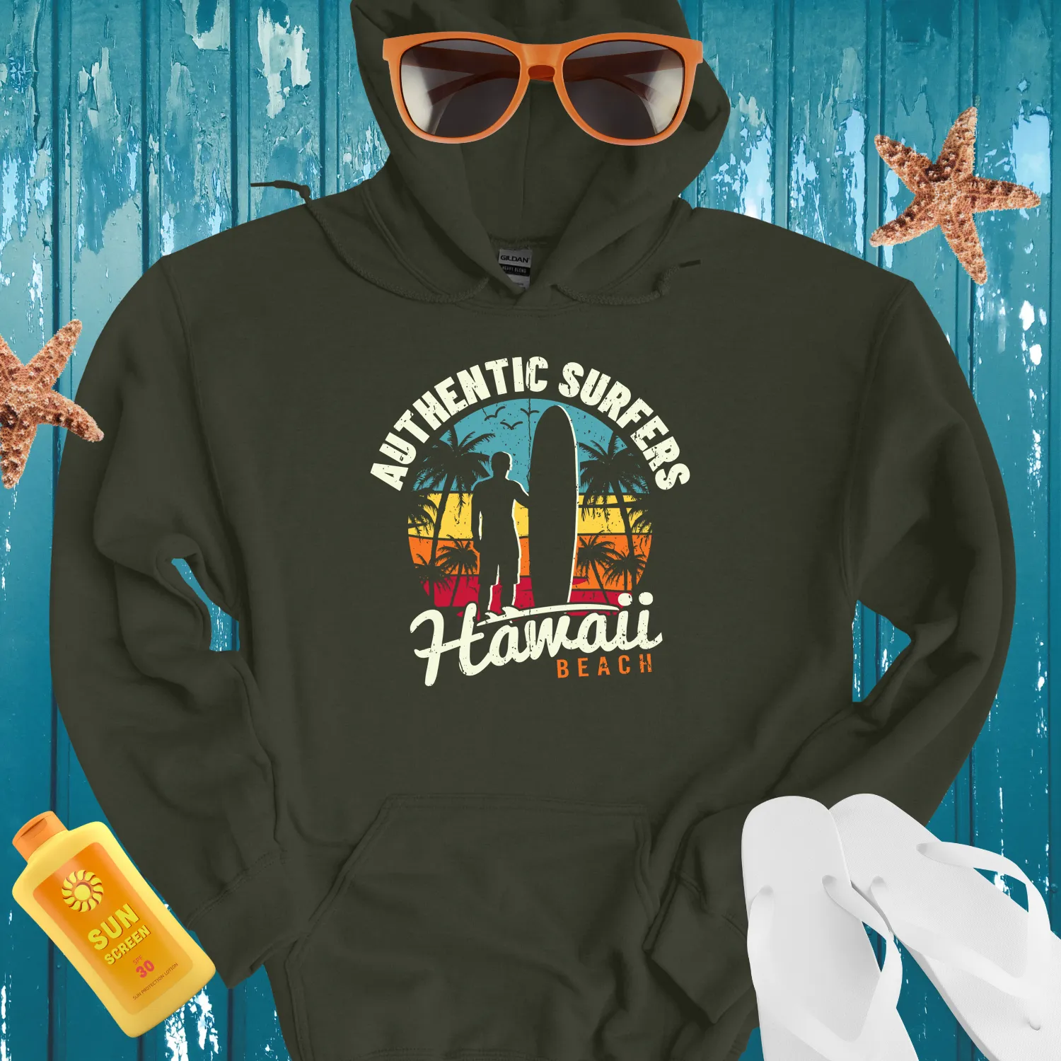 Vibrant Authentic Surfers Hoodie Hawaii Beach Vibes