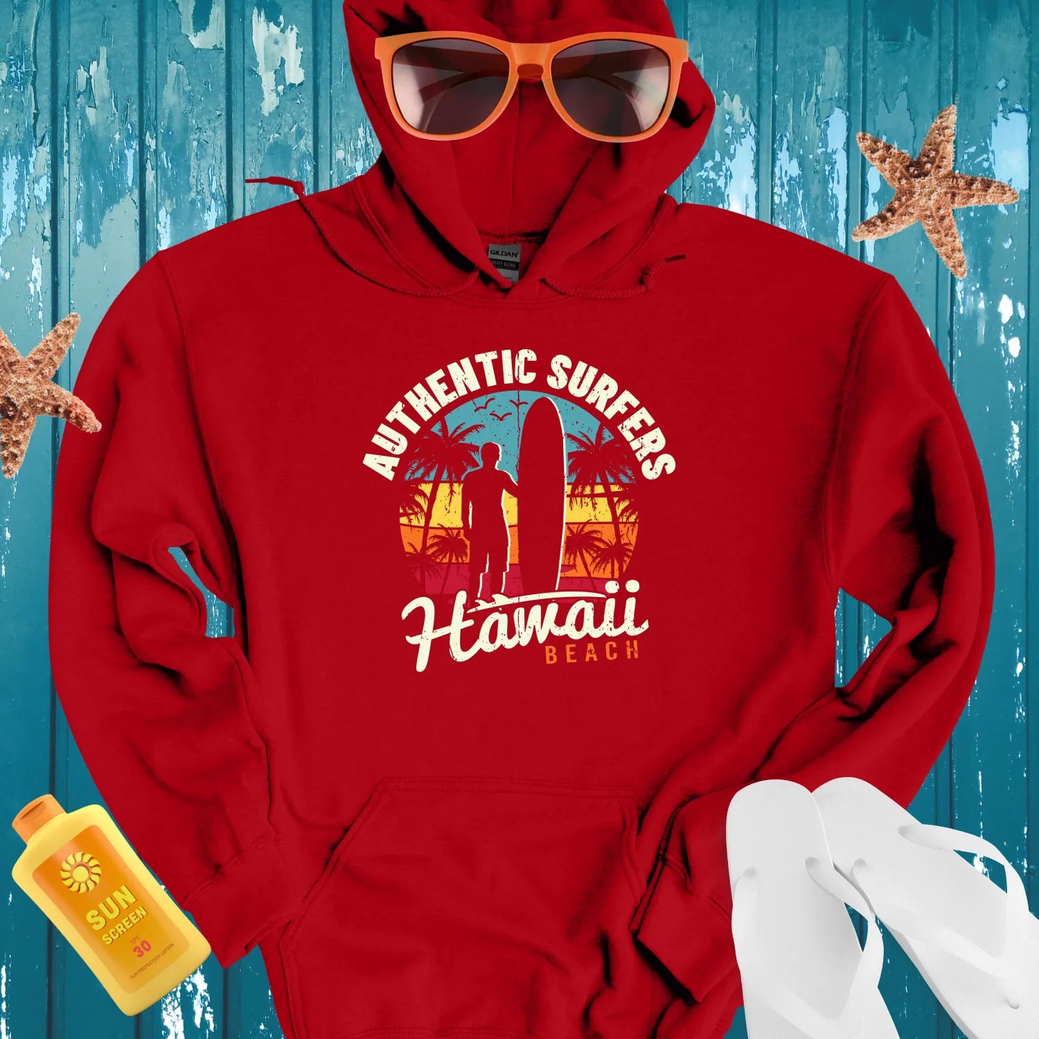 Vibrant Authentic Surfers Hoodie Hawaii Beach Vibes
