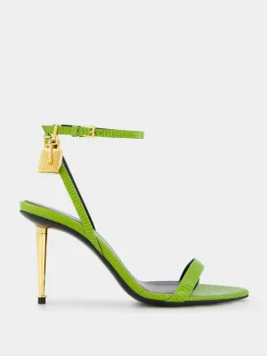 Vibrant Green Stiletto Padlock Sandals