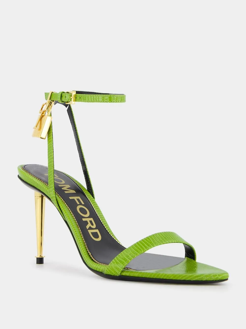 Vibrant Green Stiletto Padlock Sandals