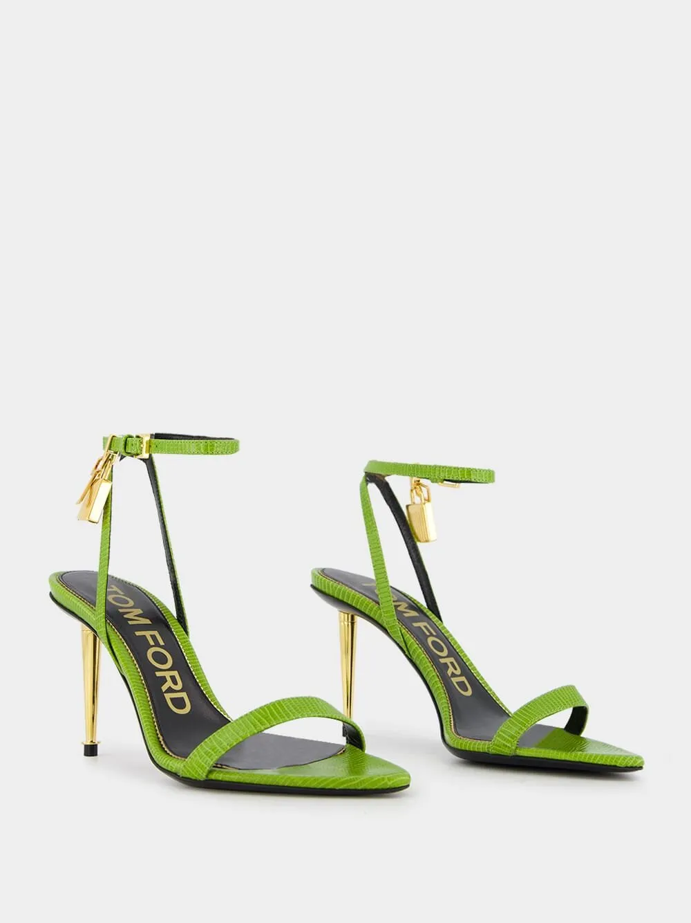 Vibrant Green Stiletto Padlock Sandals