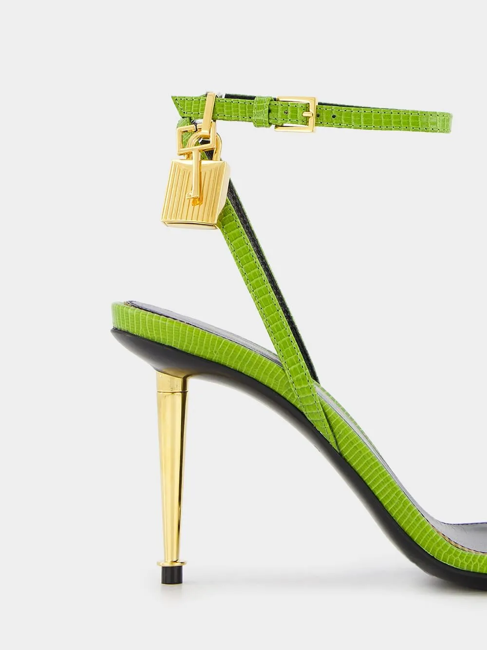 Vibrant Green Stiletto Padlock Sandals