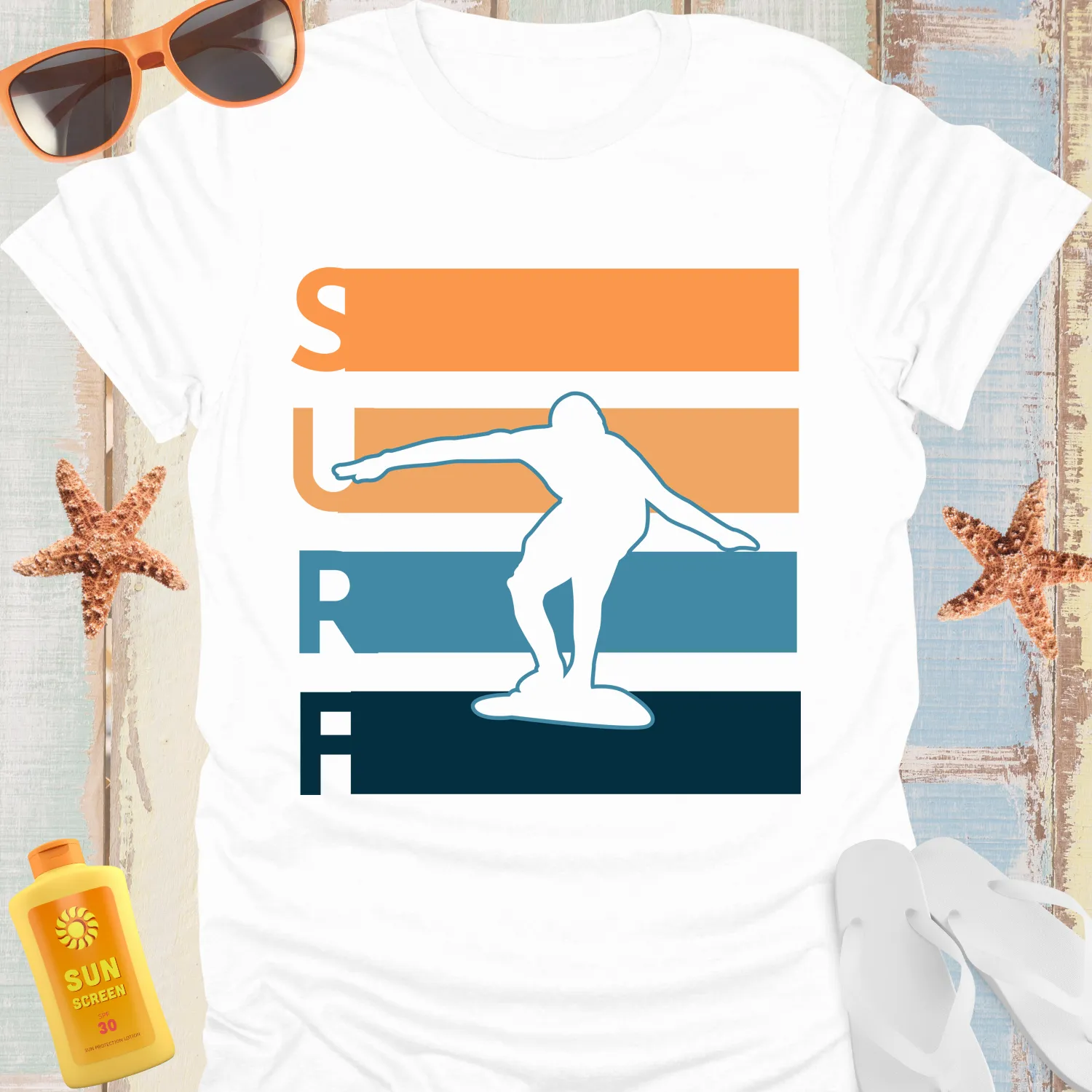 Vibrant Surfer Graphic Tee With Bold Surf Design