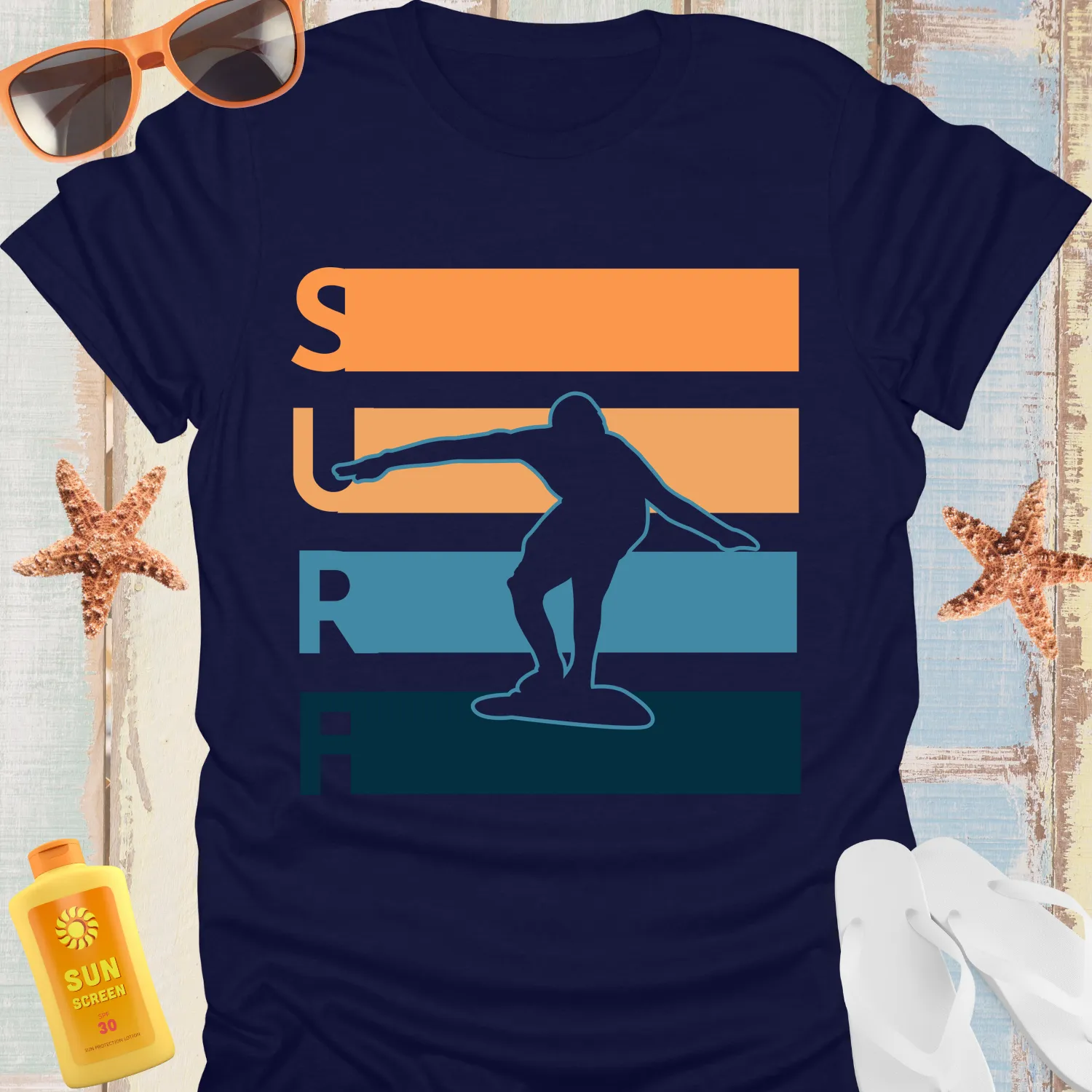 Vibrant Surfer Graphic Tee With Bold Surf Design