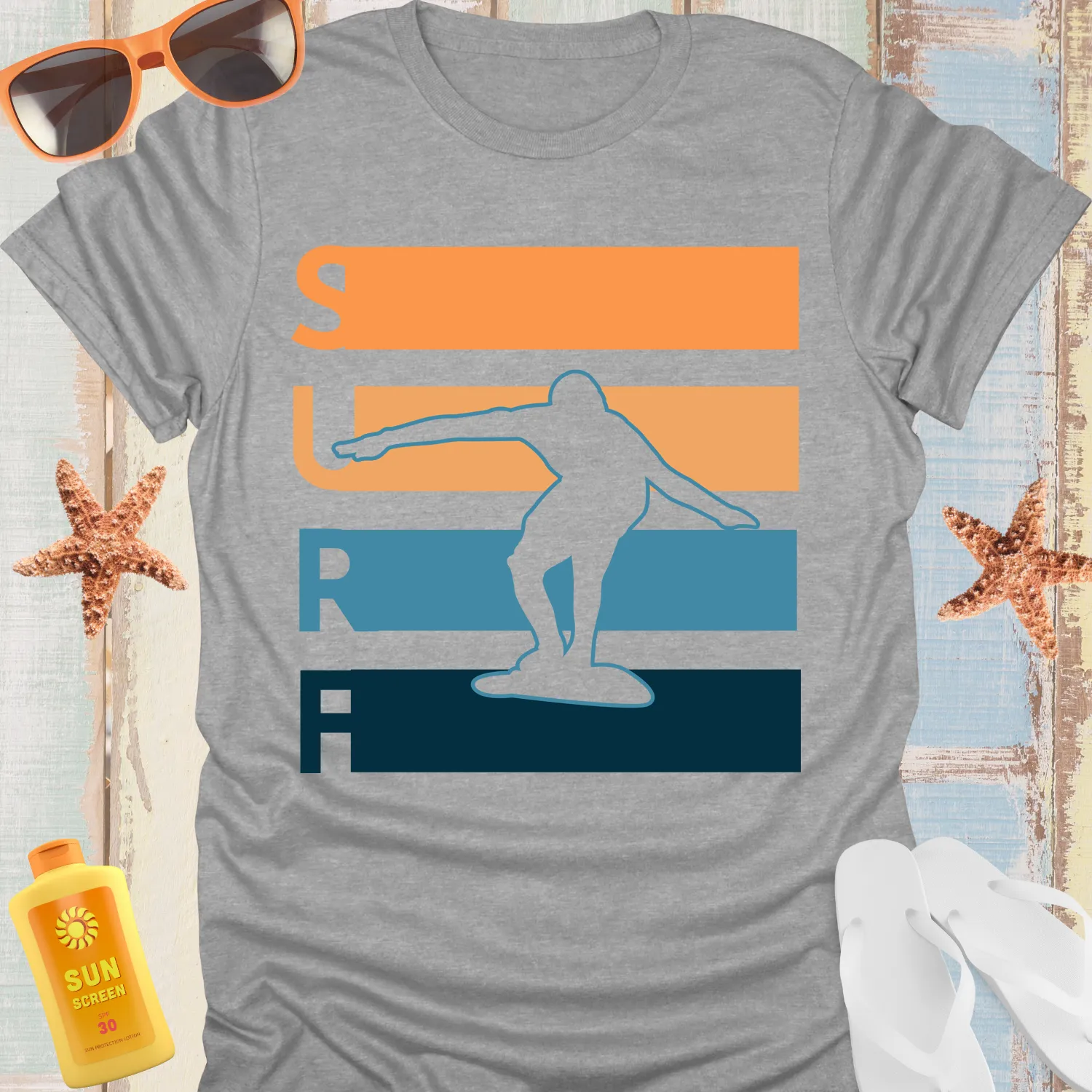 Vibrant Surfer Graphic Tee With Bold Surf Design