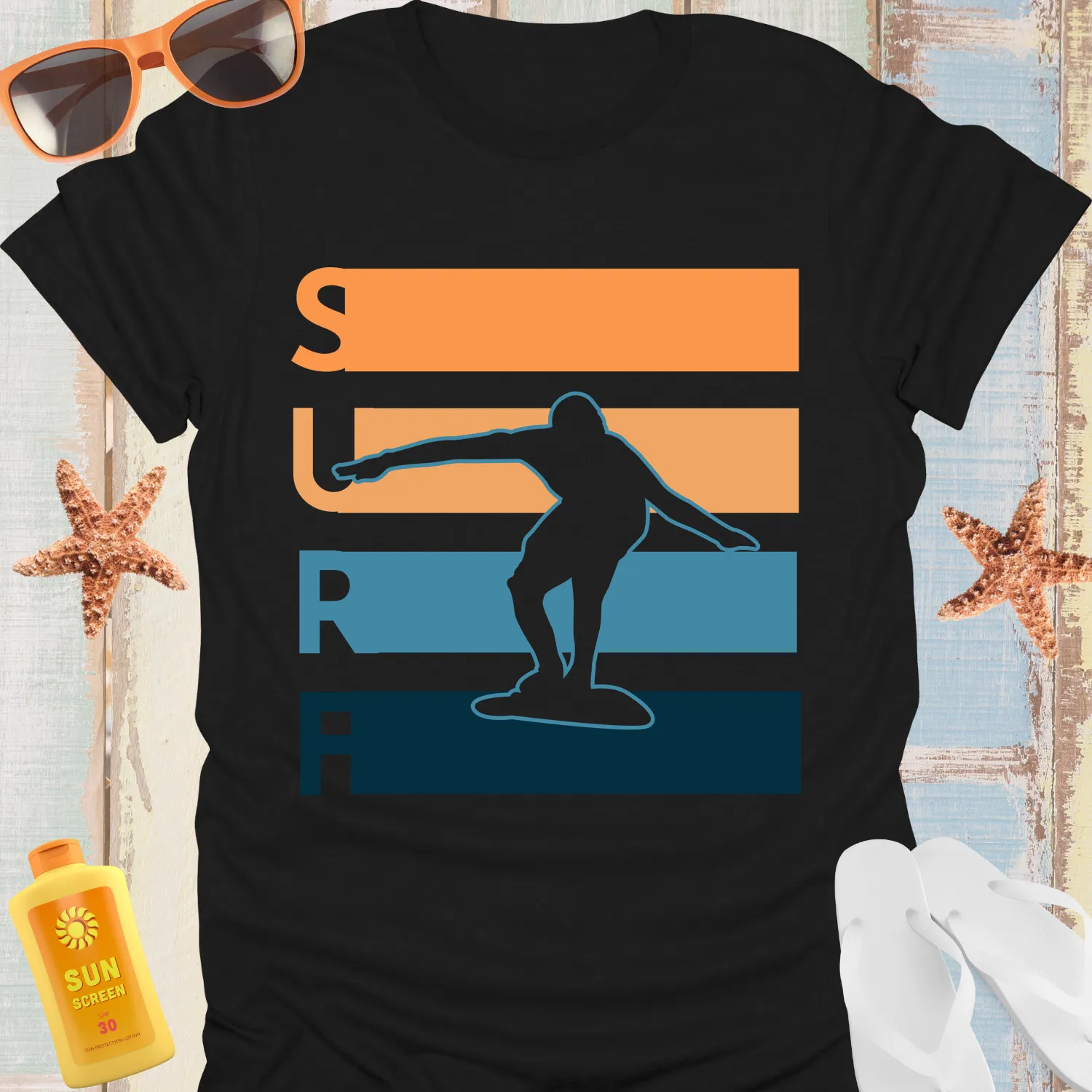 Vibrant Surfer Graphic Tee With Bold Surf Design