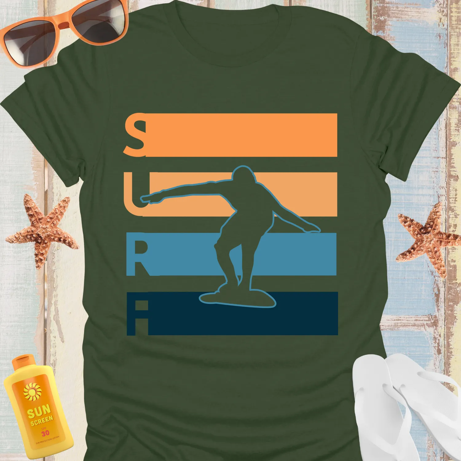 Vibrant Surfer Graphic Tee With Bold Surf Design
