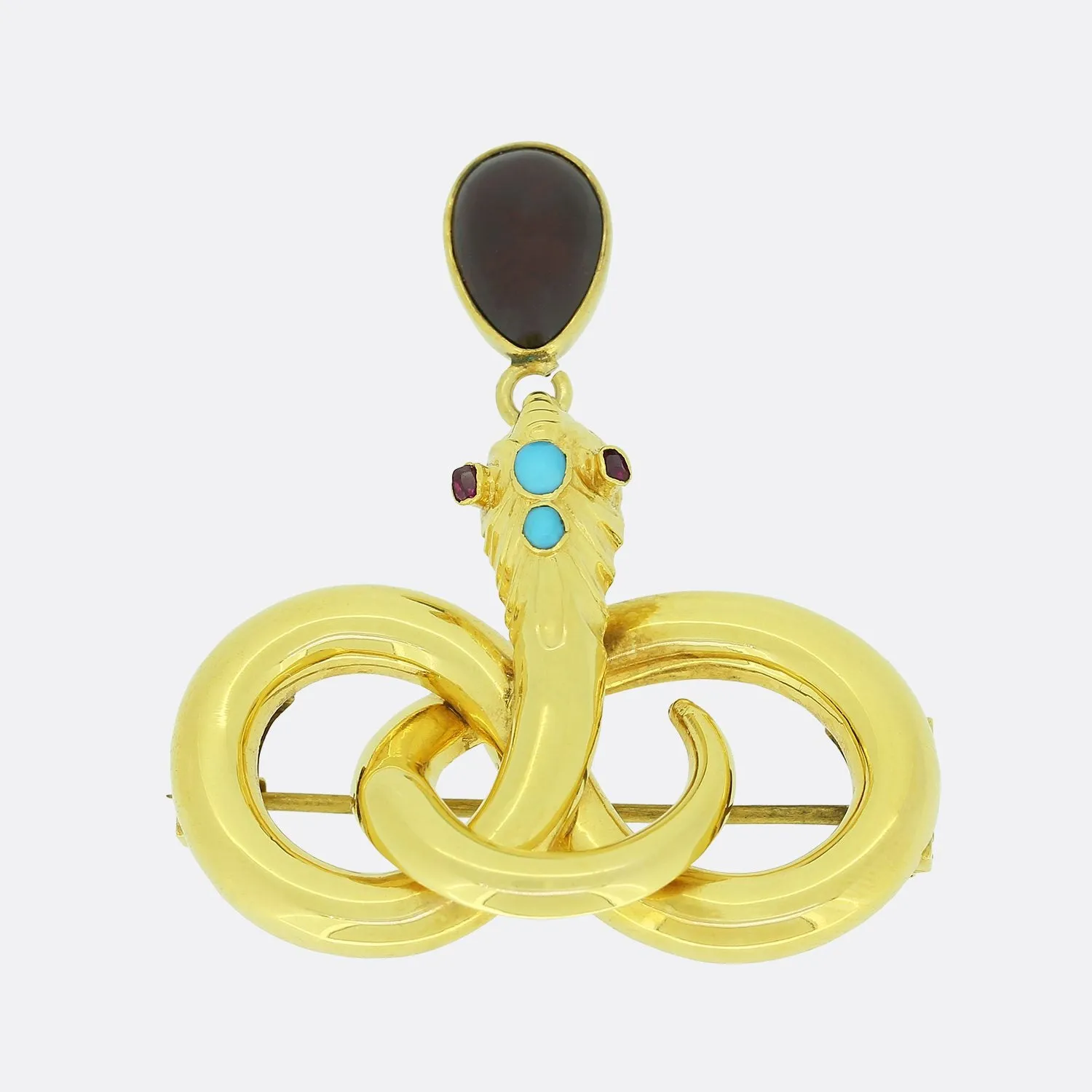 Victorian Garnet and Turquoise Snake Brooch