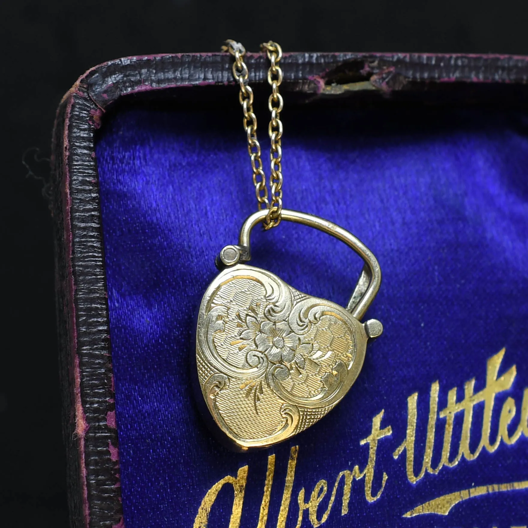 Victorian Gold Agate Heart Padlock Charm