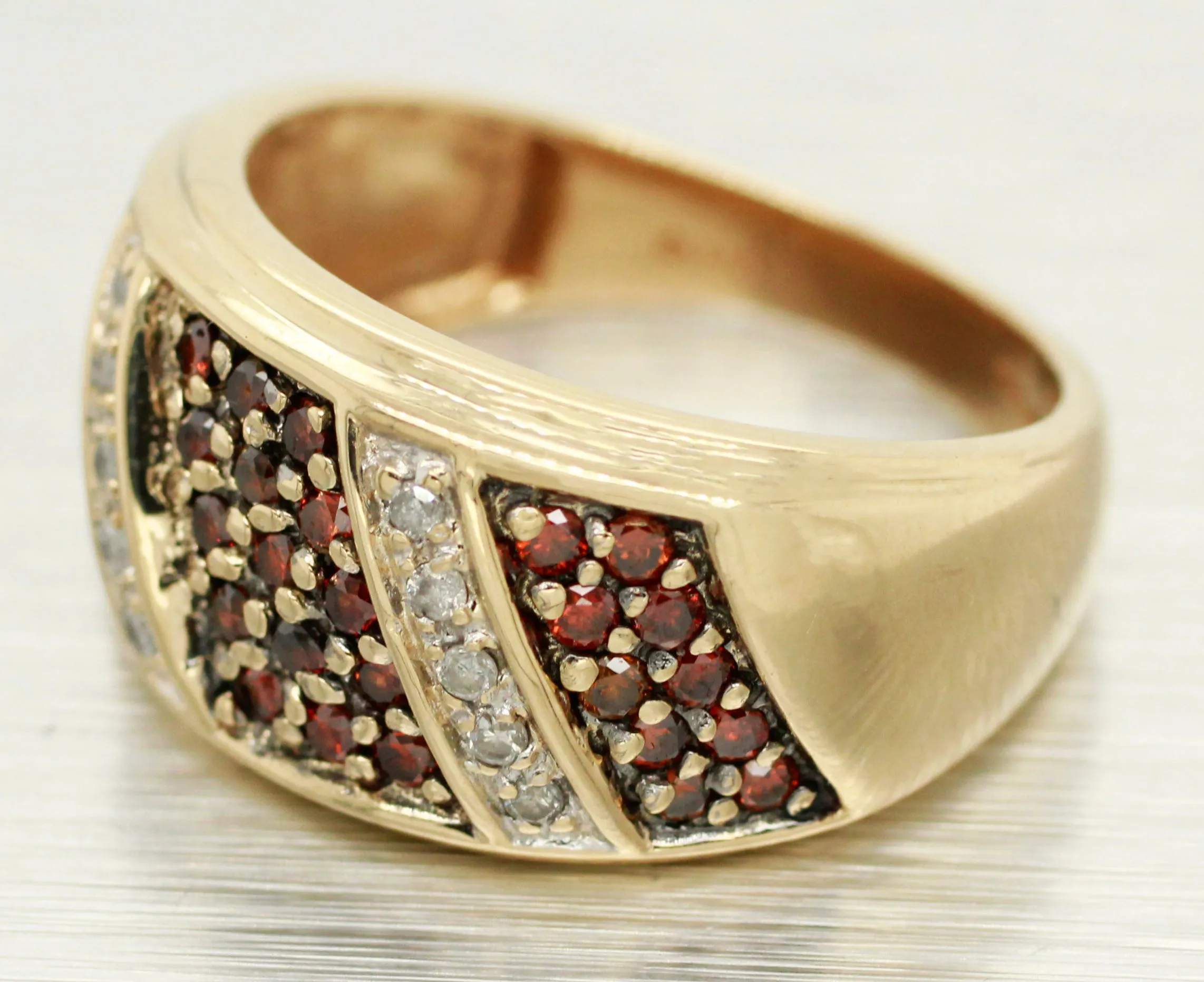 Vintage 0.23ctw Orange Diamond & White Diamond Pave Band Ring - 14k Yellow Gold