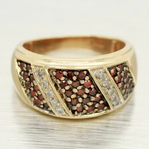 Vintage 0.23ctw Orange Diamond & White Diamond Pave Band Ring - 14k Yellow Gold