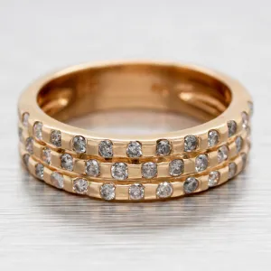 Vintage 0.50ctw Diamond Three-Row Cluster Wedding Band Ring - 14k Yellow Gold