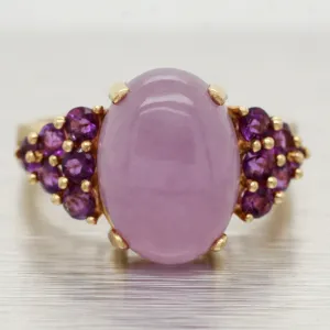 Vintage Cabochon Amethyst Cocktail Ring - Amethyst Accents - 14k Yellow Gold