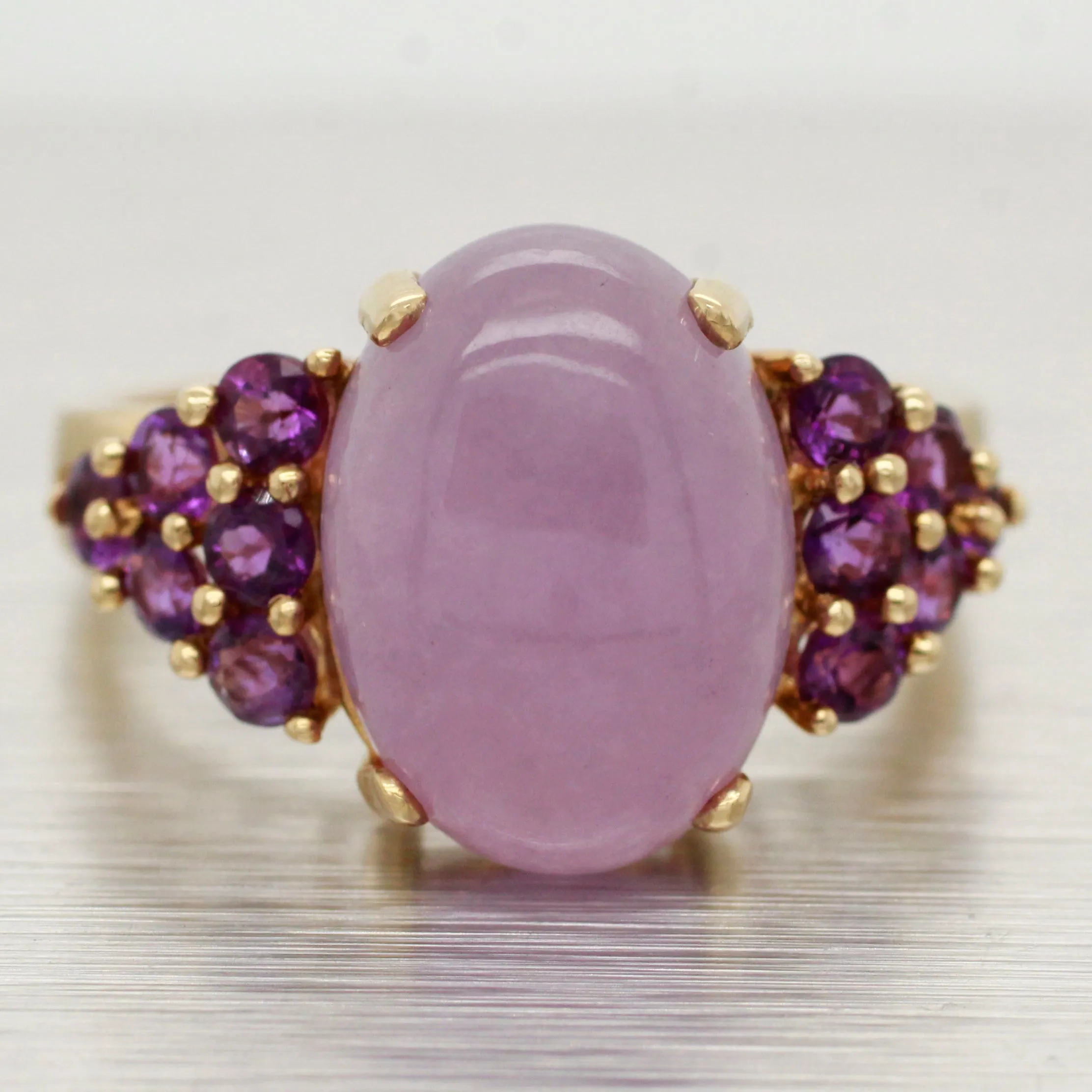 Vintage Cabochon Amethyst Cocktail Ring - Amethyst Accents - 14k Yellow Gold