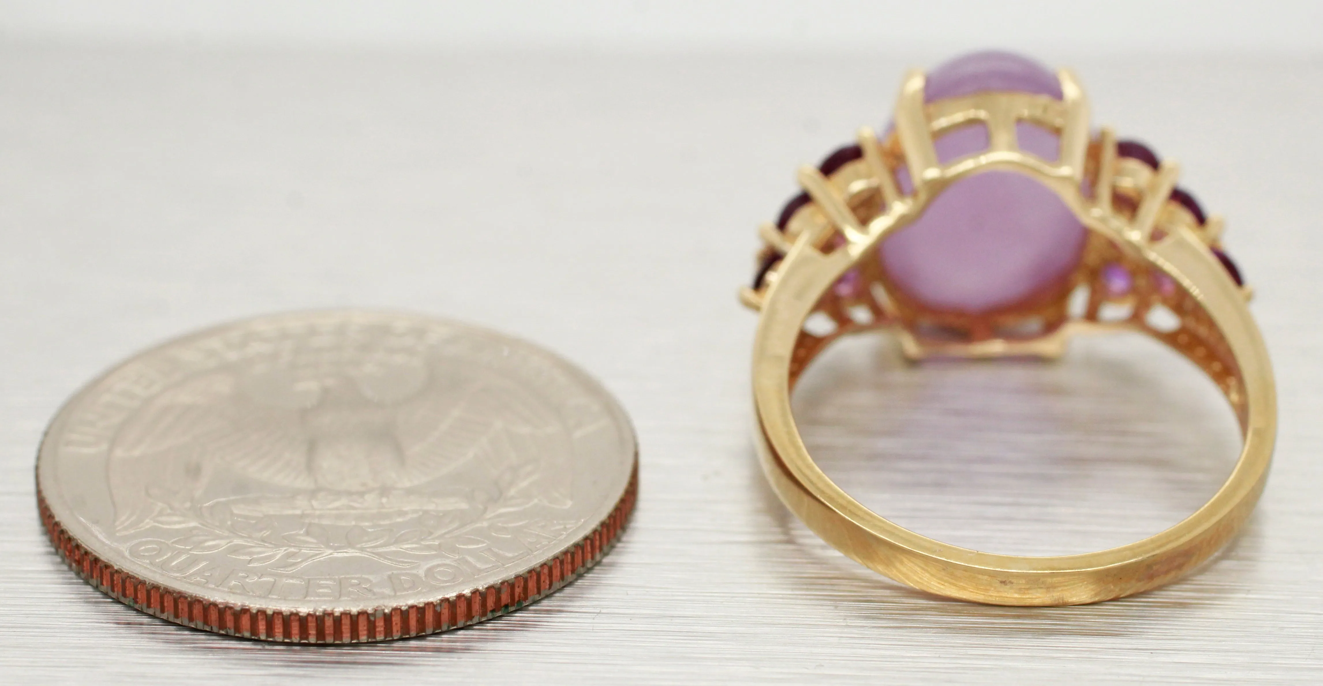 Vintage Cabochon Amethyst Cocktail Ring - Amethyst Accents - 14k Yellow Gold