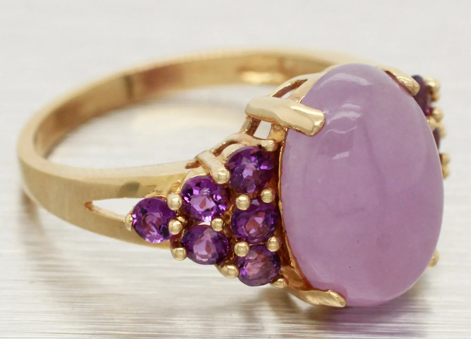 Vintage Cabochon Amethyst Cocktail Ring - Amethyst Accents - 14k Yellow Gold