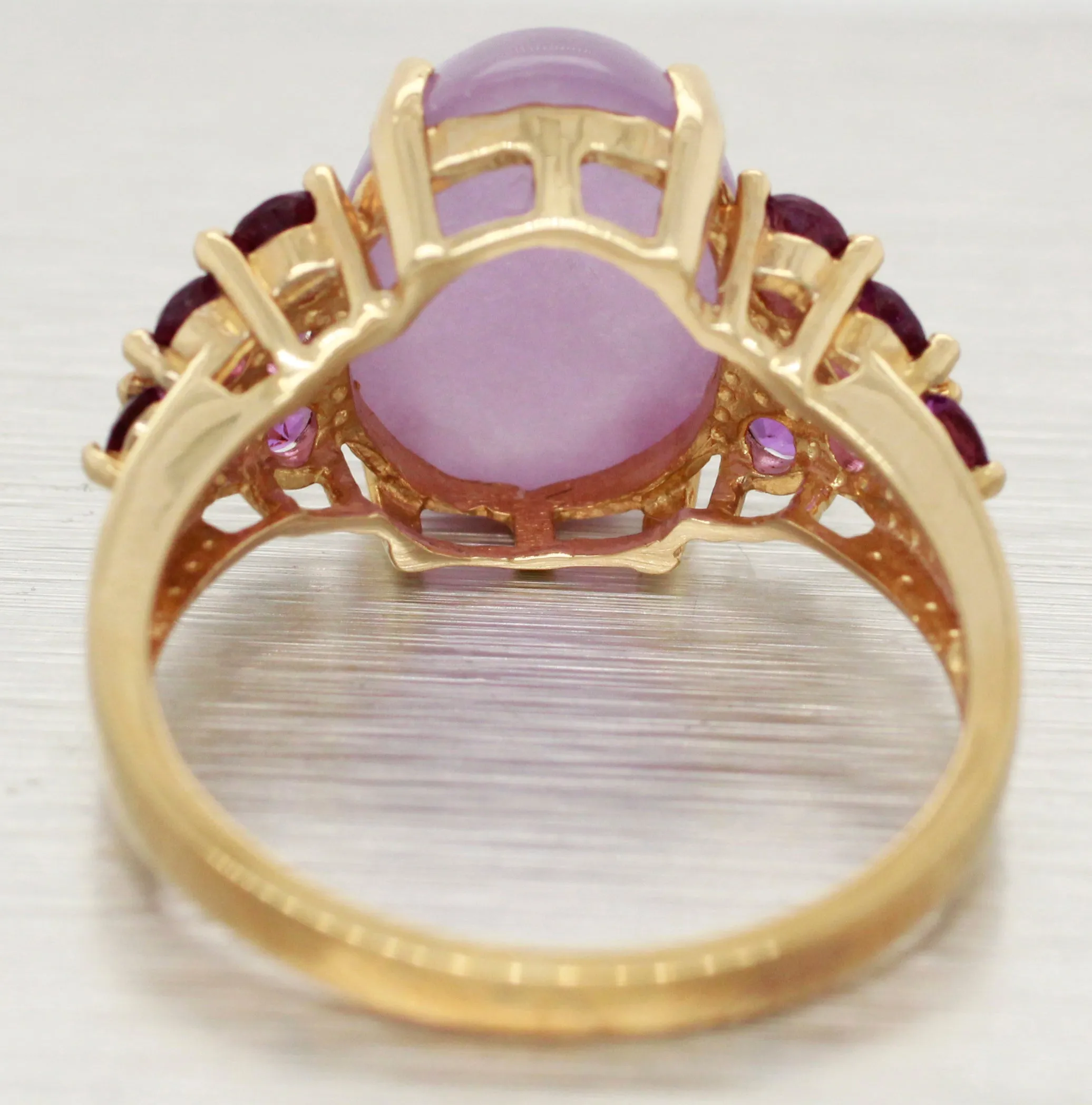 Vintage Cabochon Amethyst Cocktail Ring - Amethyst Accents - 14k Yellow Gold
