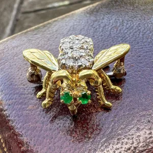 Vintage Diamond & Emerald Bee Pin/ Pendant