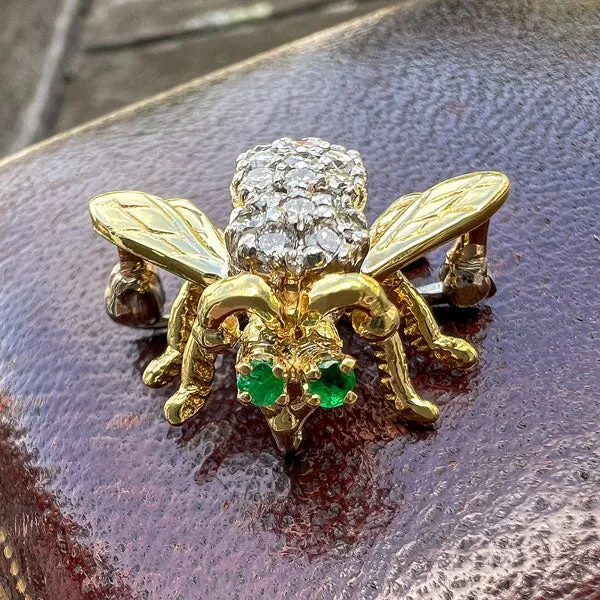 Vintage Diamond & Emerald Bee Pin/ Pendant