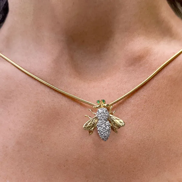 Vintage Diamond & Emerald Bee Pin/ Pendant