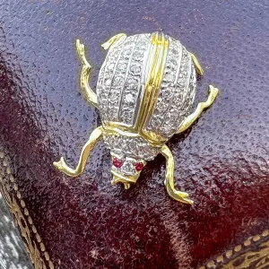 Vintage Diamond & Ruby Beetle Pin