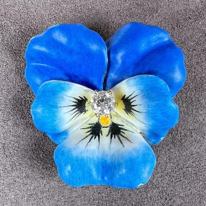Vintage Diamond Enamel Pansy Pin