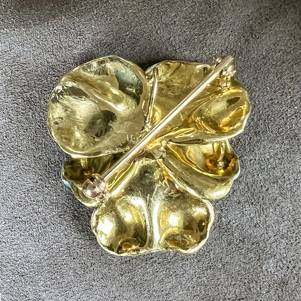 Vintage Diamond Enamel Pansy Pin