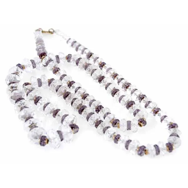 Vintage Estate Jewelry Necklace Rock Crystal Amethyst Beads 14K