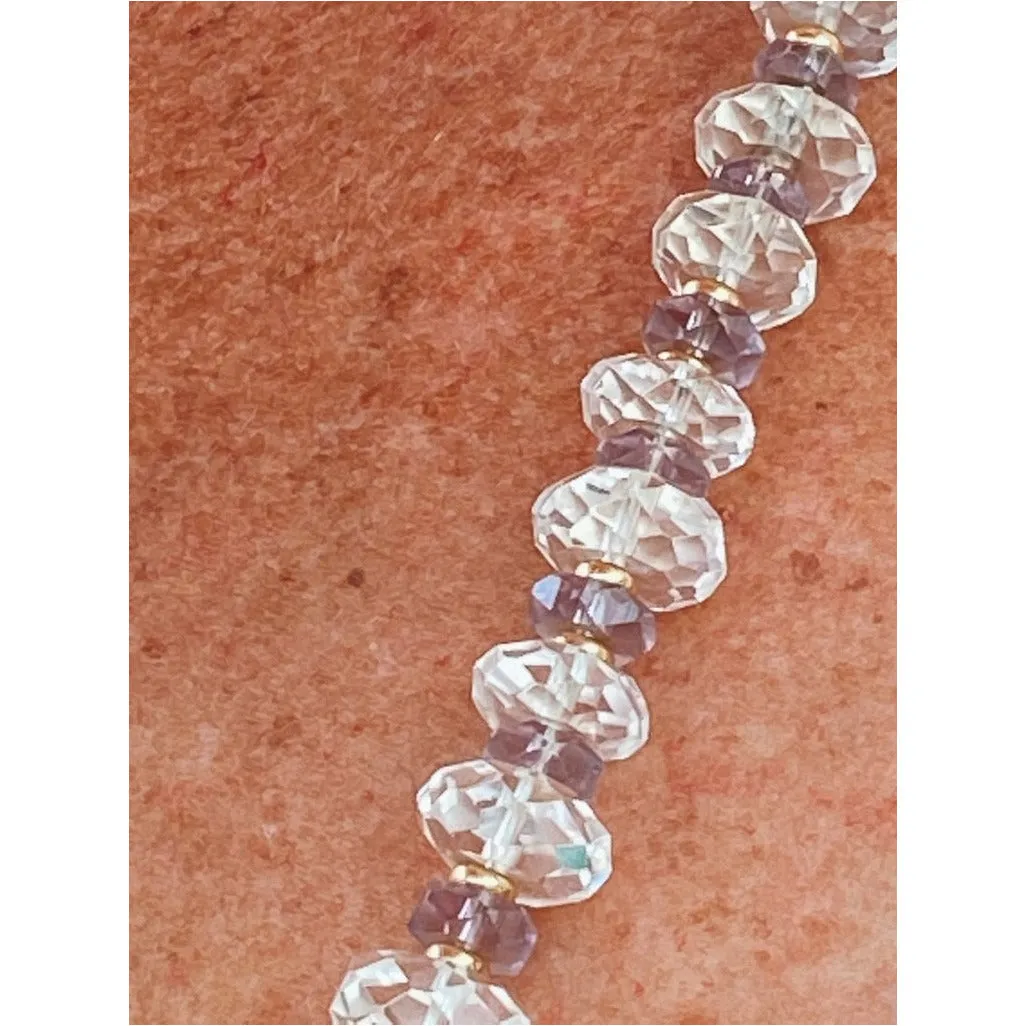Vintage Estate Jewelry Necklace Rock Crystal Amethyst Beads 14K