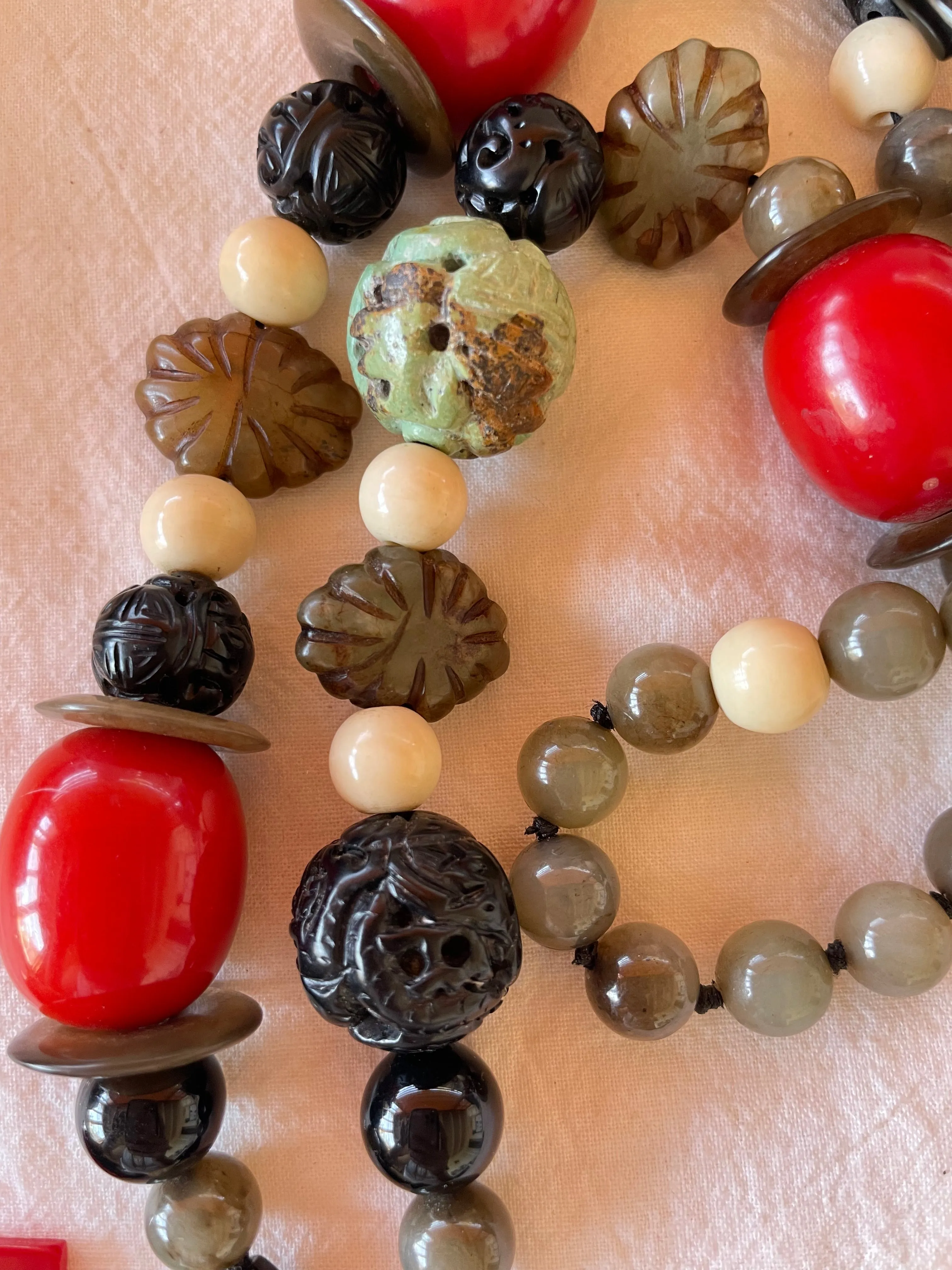 Vintage Millie Sandra Burton Long Necklace Netsuke Girl Carving