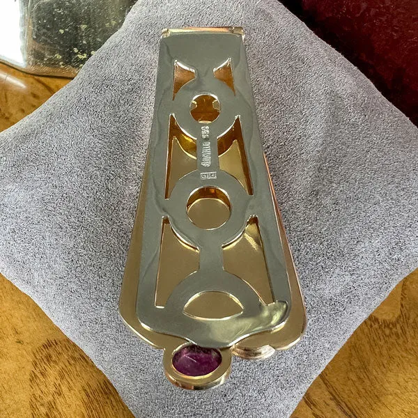 Vintage Paul Binder Tourmaline & Wood Clip Pin