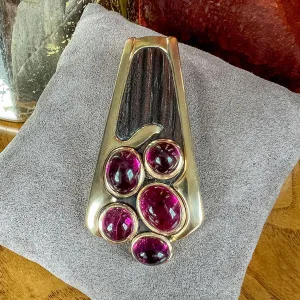 Vintage Paul Binder Tourmaline & Wood Clip Pin