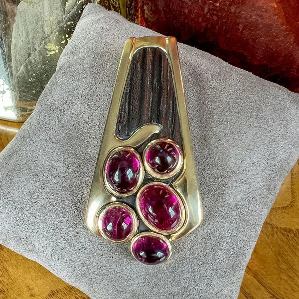 Vintage Paul Binder Tourmaline & Wood Clip Pin