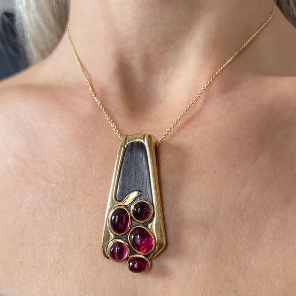 Vintage Paul Binder Tourmaline & Wood Clip Pin